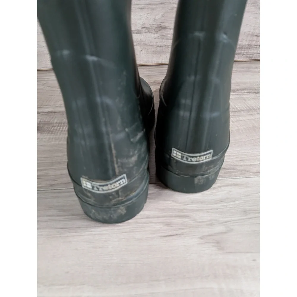 Tretorn Rain Rubber Boots Tall Calf Green Red Laces Women Size 8 ( 39 )